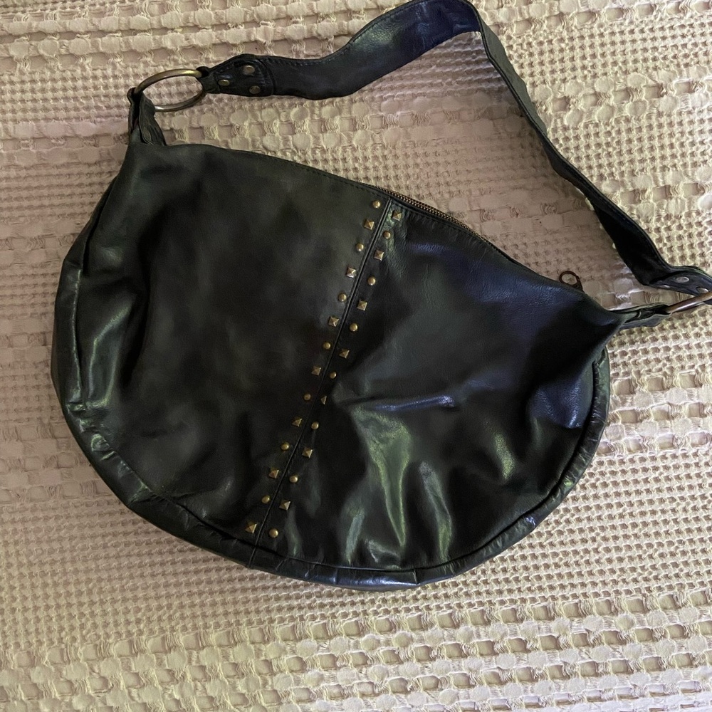 Vintage Black Leather Studded Shoulder Bag